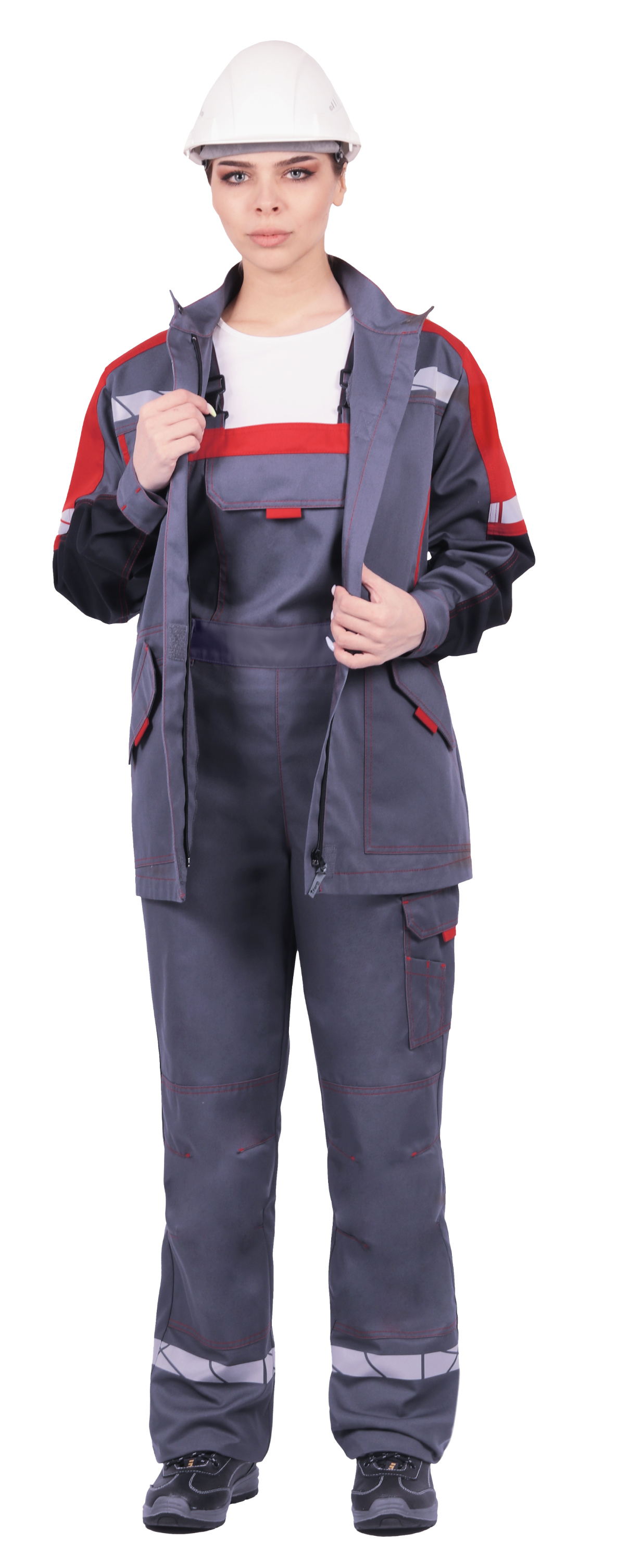 Куртка ОПЗ летняя ХАЙ-ТЕК SAFETY женская цв. серый с красной и чёрной отделкой