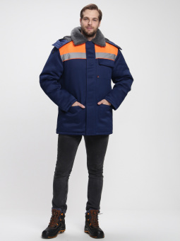 картинка Куртка ОПЗ зимняя БРИГАДА NEW мужская цв. темно-синий с оранжевой кокеткой от магазина ПРОФИ+
