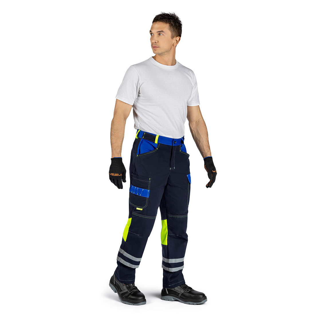 Брюки антистатические летние МастАнтистат мужские цв. темно-синий с васильковым и лайм