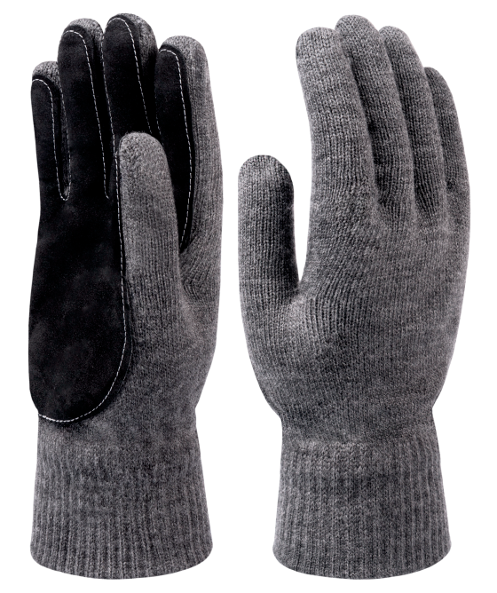 Перчатки полушерстяные АКТАШ® PRO двойные со спилковым наладонником цв. серый