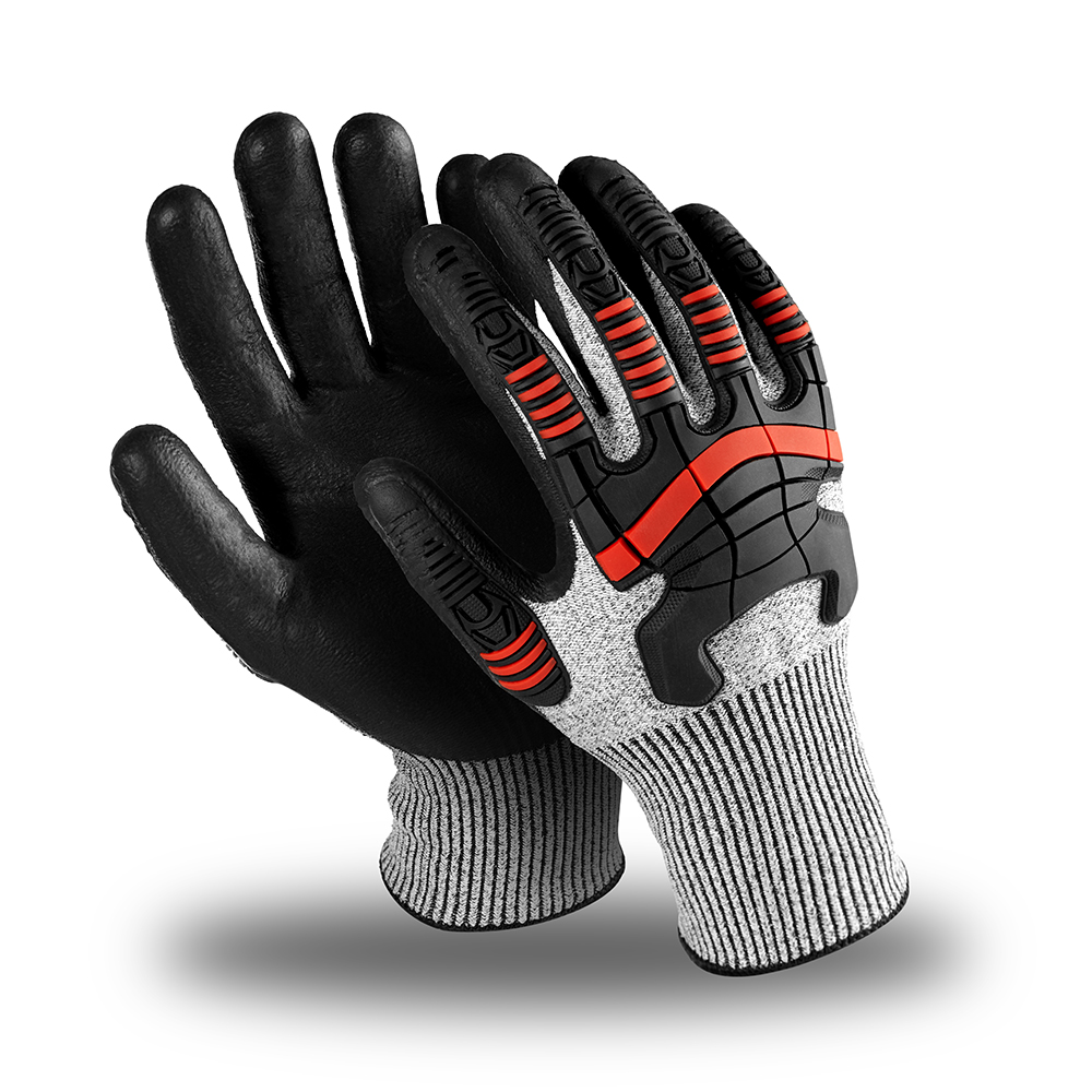 Перчатки ДЭТРИОН САПФИР (IG-821) нитрил частичный, TPR- накладка, оверлок, цвет серо-черный