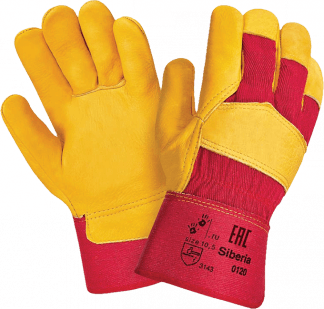 Перчатки кожаные комбинированные СИБИРЬ К (RL11/3501/3105/Трал К Люкс) цв. желтый с красным