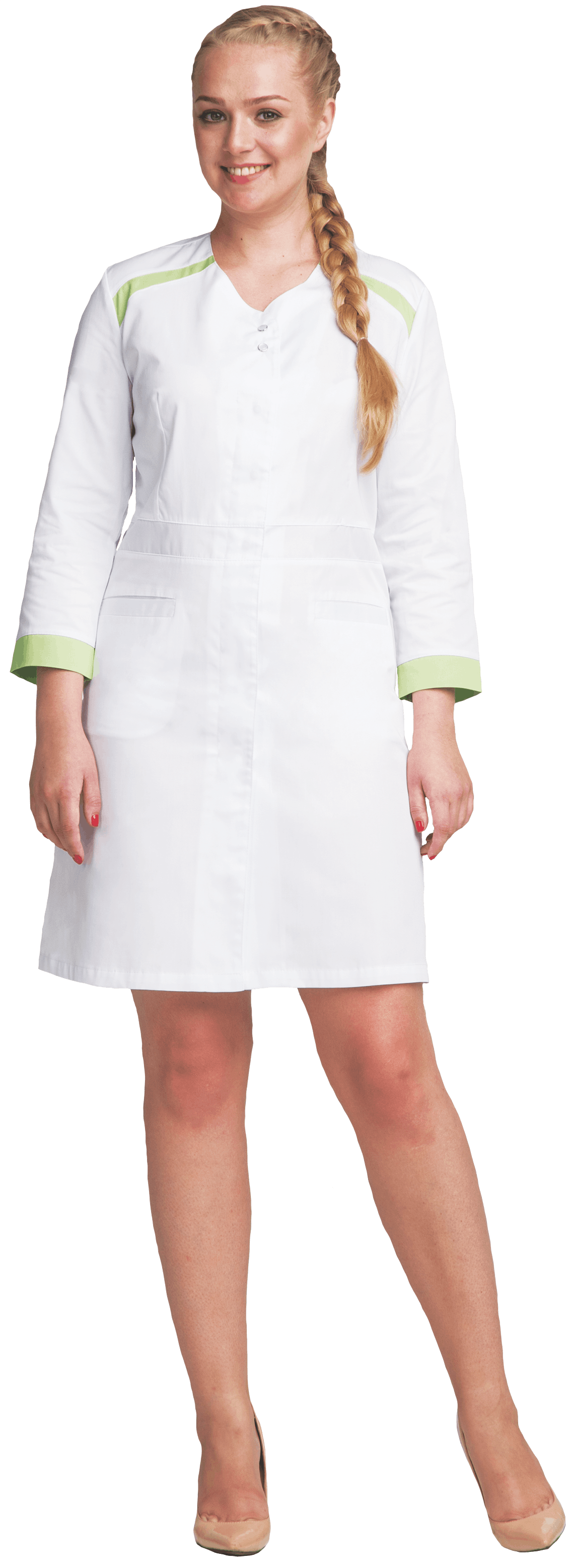 Халат медицинский МИРАЖ  женский белый-зеленый