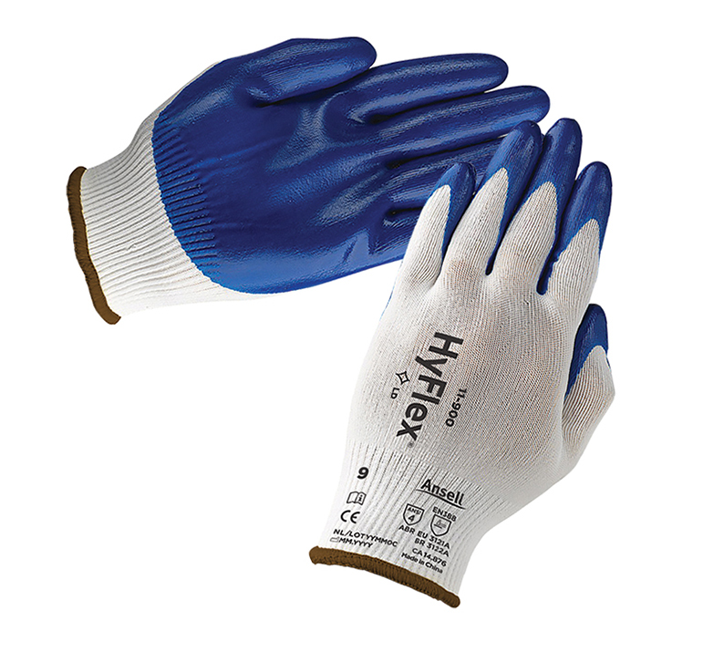 Перчатки нейлоновые ANSELL HYFLEX 11-900 с нитриловым покрытием цв белый-синий