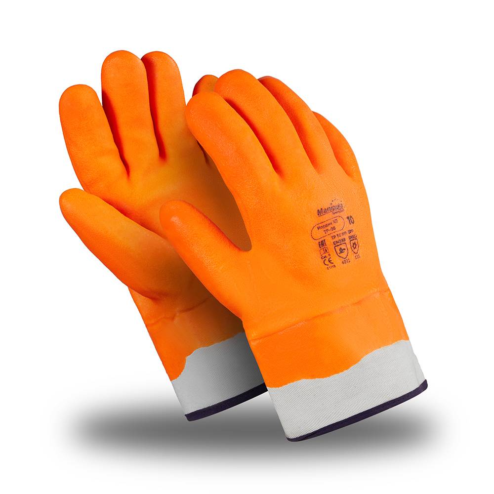 Перчатки утепленные НОРДИК КП (ТР-08) ПВХ крага цв.оранжевый флуоресцентный