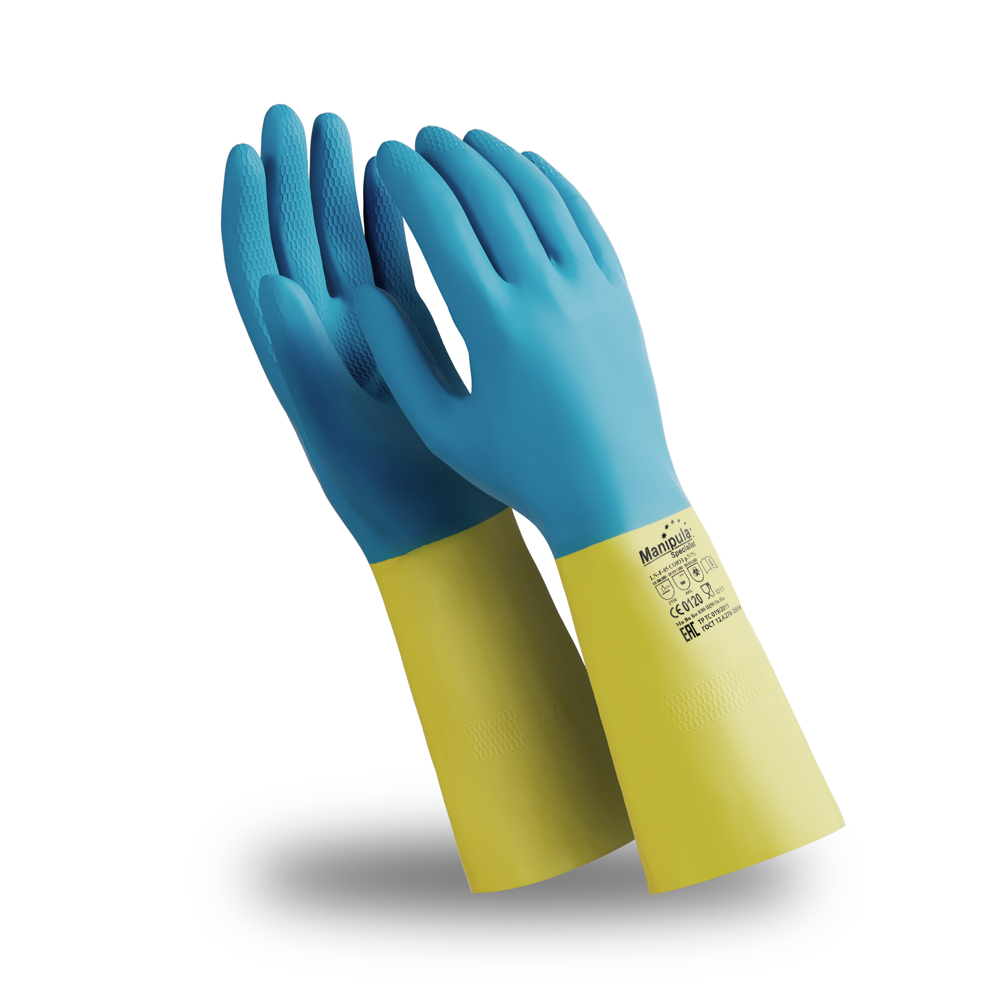 Перчатки латексные СОЮЗ (CG-971/LN-F-05) латекс/неопрен цвет сине-желтый