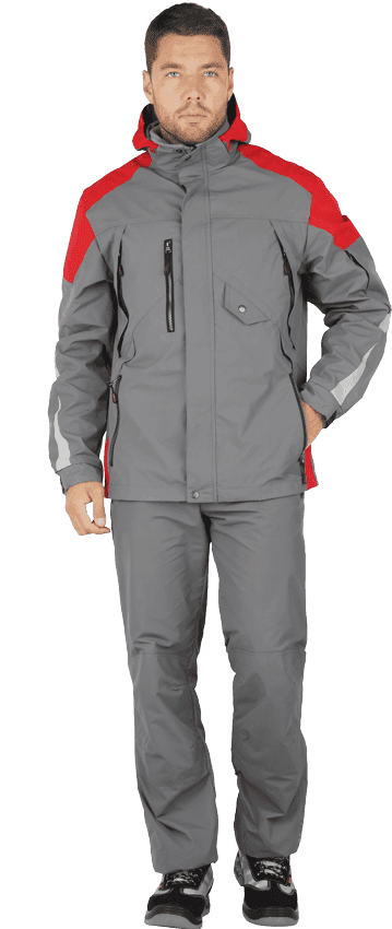 Куртка-штормовка РЕСПЕКТ мужская цв.серый с красным