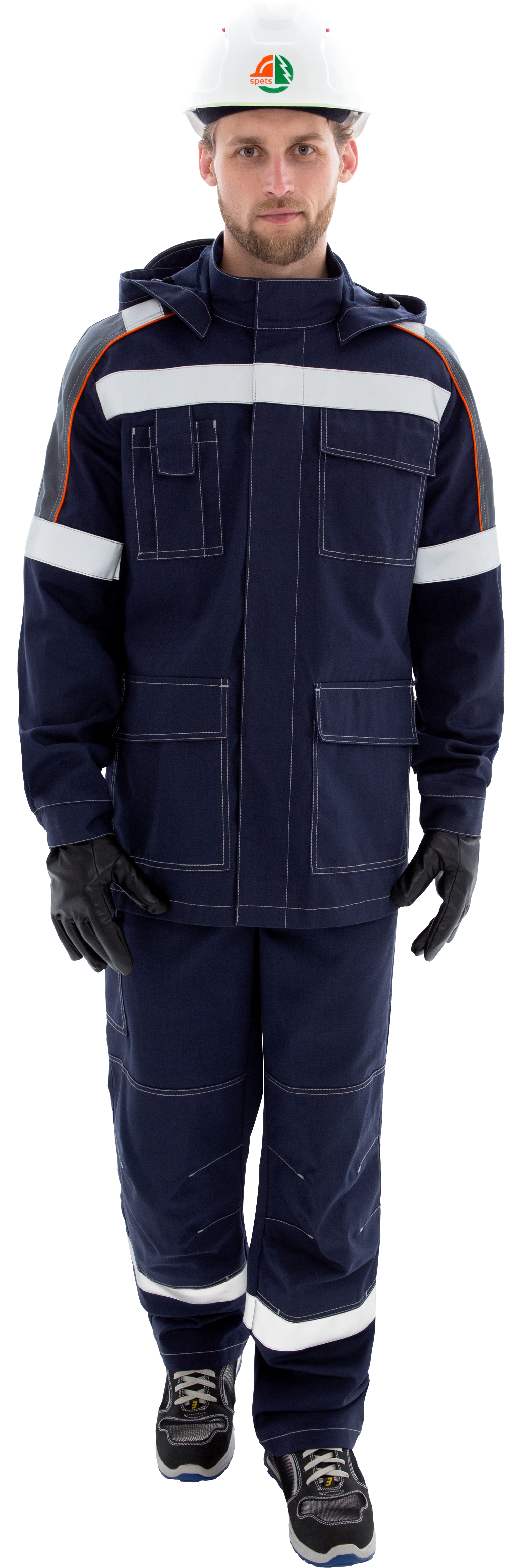 Костюм для нефтяников летний МЕГАСТАТОЙЛ мужской цв. темно-синий с серым и оранжевым