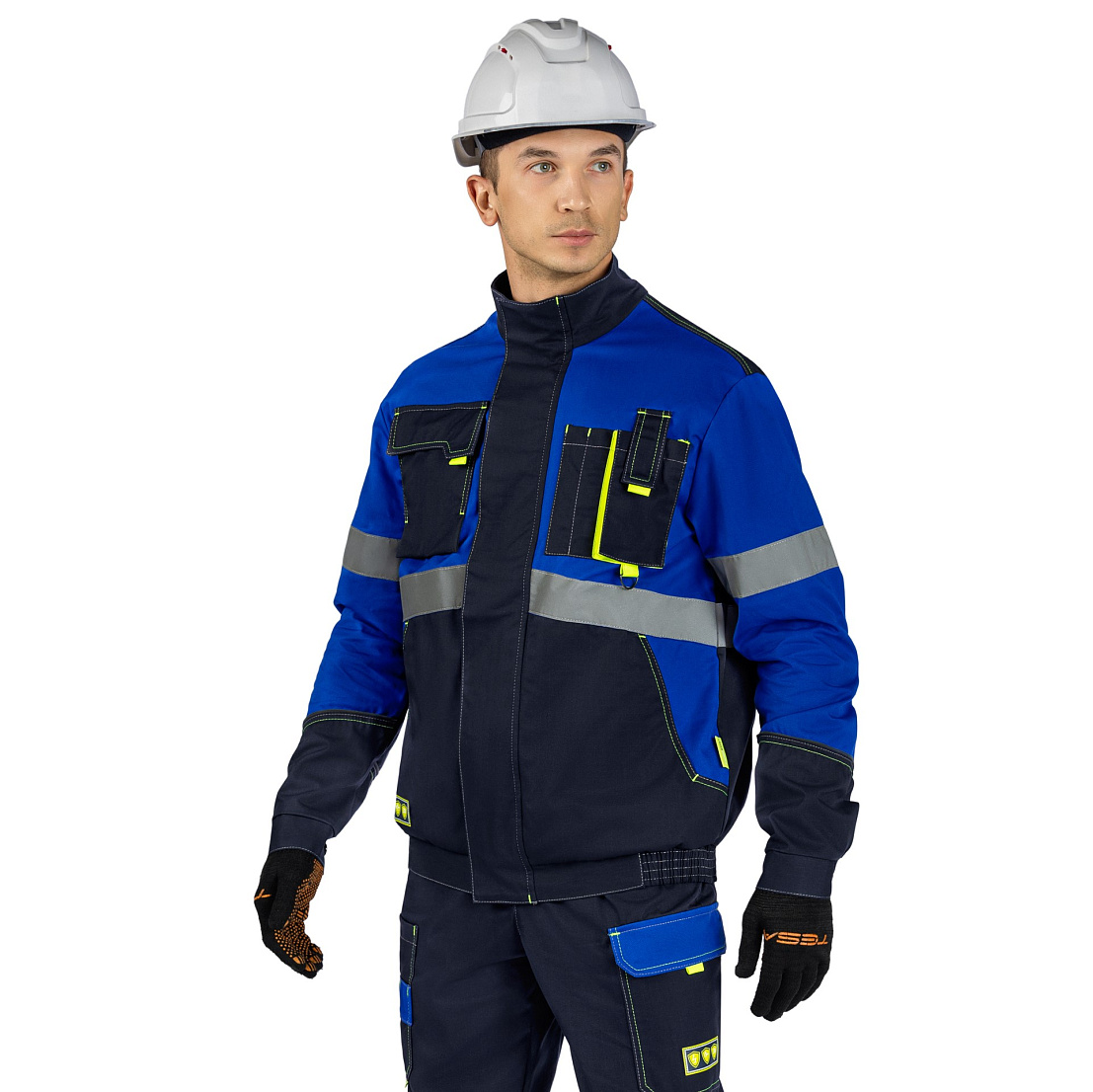 Куртка антистатическая летняя МастАнтистат мужская цв. темно-синий с васильковым и лайм