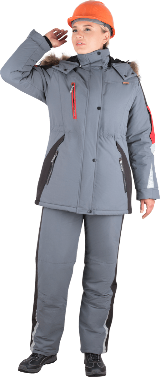 Куртка ОПЗ зимняя ХАЙ-ТЕК женская цв. серый с красной и чёрной отделкой