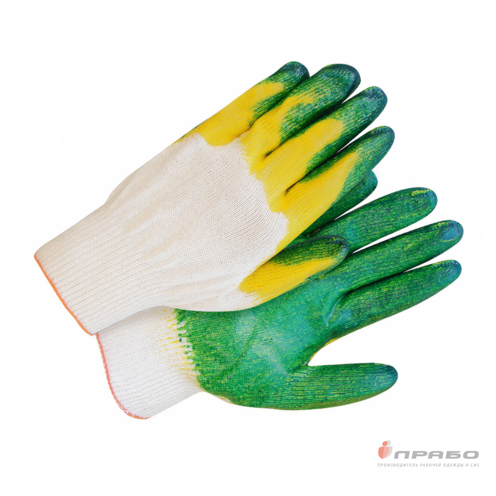 Перчатки х/б с двойным латексом 13 класс вязки цв. зеленый