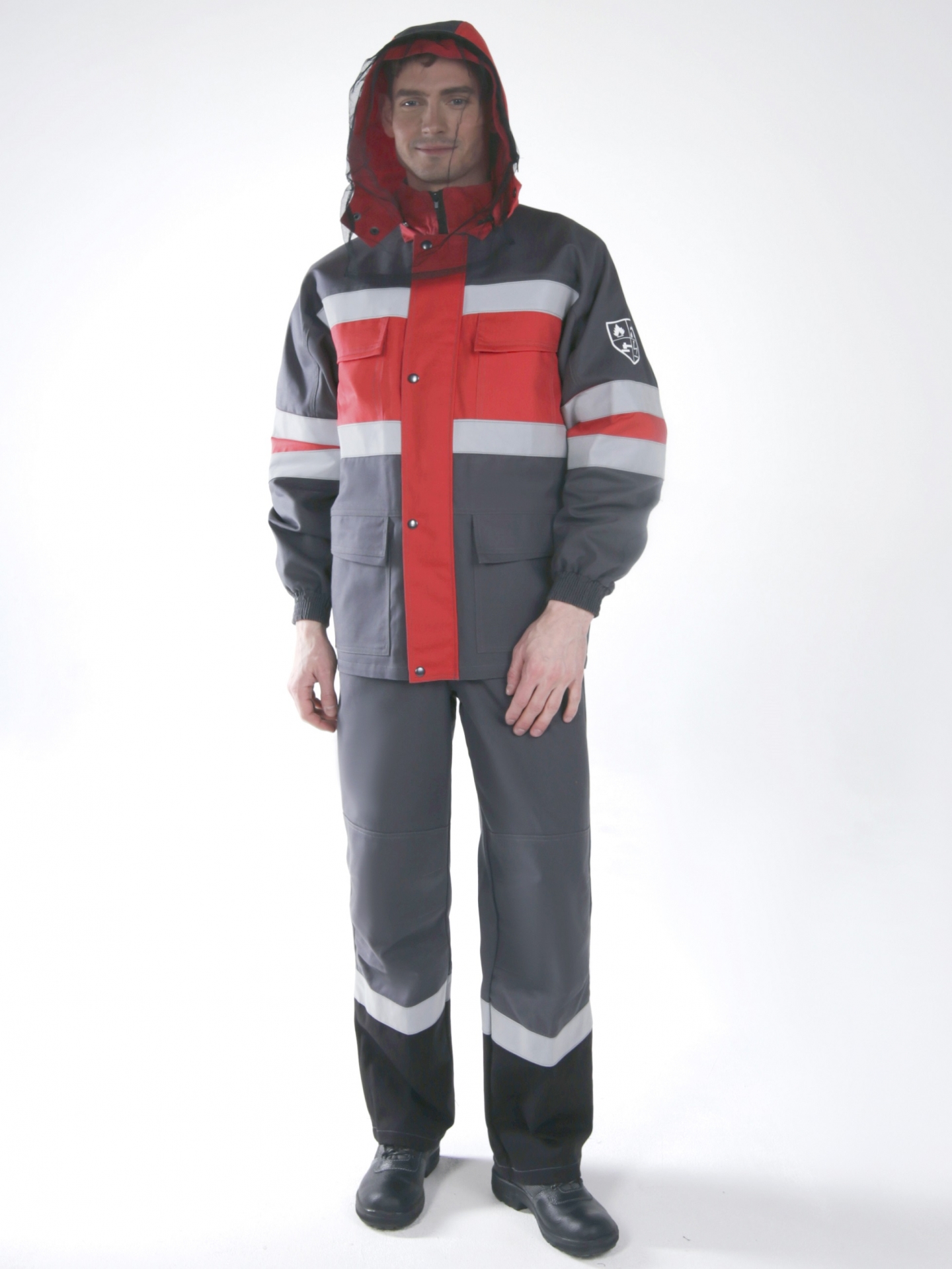 Костюм антистатичный летний АНТИСТАТ НМВО РМ с антимоскитной сеткой цв. серый с красным