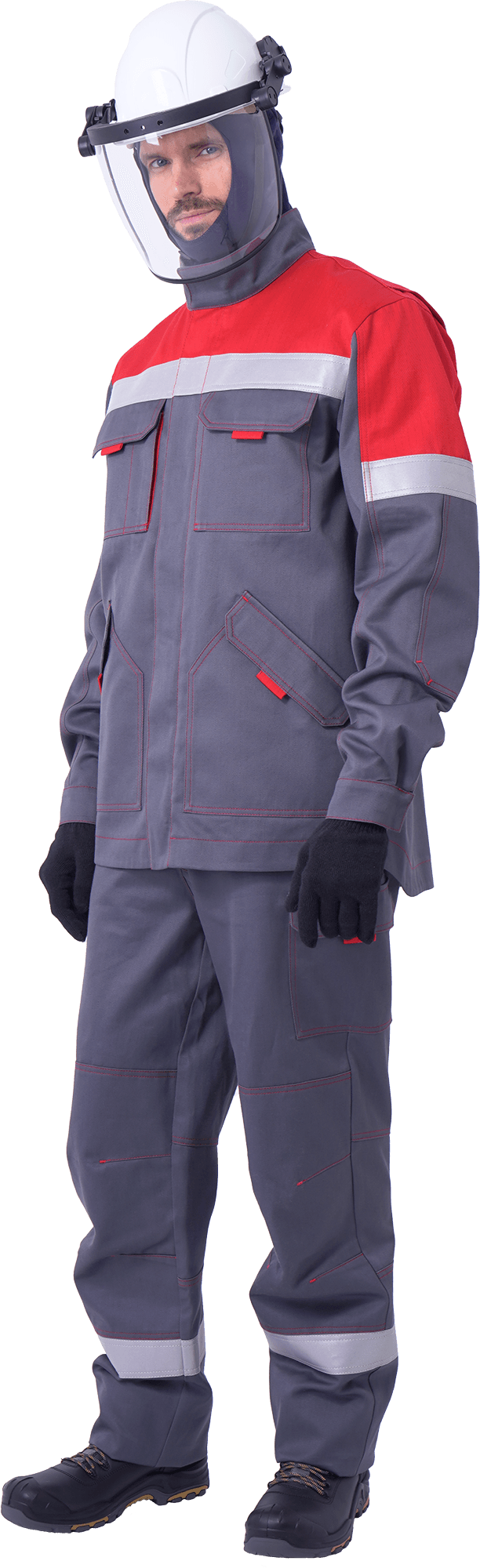 Костюм от электро дуги летний ЭЛЕКТРОСТОП ТЕРМО ЗЭТВ 29.7 кал/см2 мужской цв. серый с красным