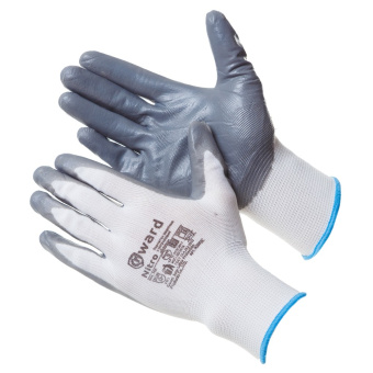 Перчатки нейлоновые GWARD Nitro белые с серым нитриловым покрытием