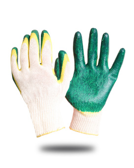 картинка Перчатки х/б с двойным латексом (14187) 13 класс вязки цв. зеленый от магазина ПРОФИ+