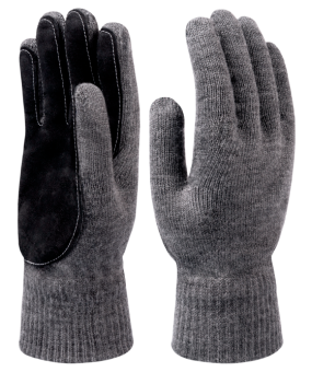 картинка Перчатки полушерстяные АКТАШ® PRO двойные со спилковым наладонником цв. серый от магазина ПРОФИ+