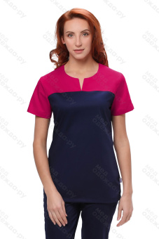 картинка Блуза медицинская м-3-06 женский цв. синий с розовым от магазина ПРОФИ+