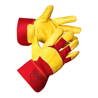 картинка Перчатки кожаные ВОСТОЧНЫЕ ТИГРЫ G132 цв красный с желтым от магазина ПРОФИ+