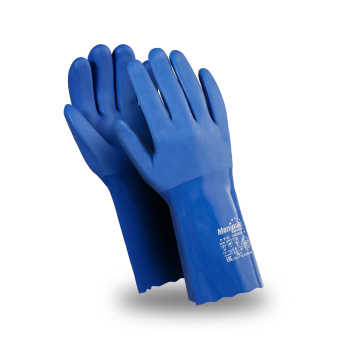 картинка Перчатки нейлоновые ШЕЛЬФ (P-T-23) 1.9 мм с ПВХ покрытием цв. синий от магазина ПРОФИ+