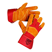 Перчатки спилковые ВОСТОЧНЫЕ ТИГРЫ G131 цв желтый с красным