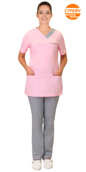 картинка Костюм медицинский КЭТРИН женский тк. Тиси-стрейч цв. розовый с серым от магазина ПРОФИ+