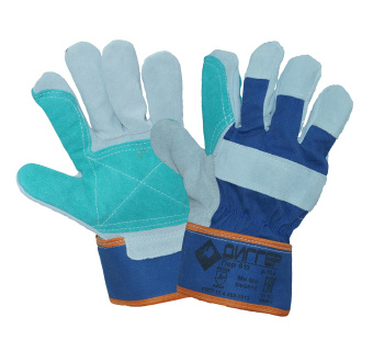 картинка Перчатки спилковые комбинированные ДИГГЕР усиленные цв. серый с зеленым от магазина ПРОФИ+