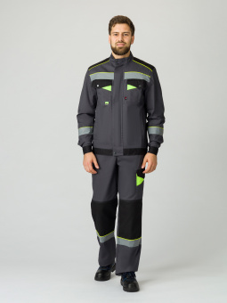 картинка Костюм ОПЗ летний ХОВАРД / КОРВЕТ (полукомбинезон) мужской цв. т-серый с черной и лимонной отделкой от магазина ПРОФИ+