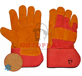 Перчатки утепленные спилковые комбинированные РОСМАРКА (2107) искусственный мех цв. желтый с красным