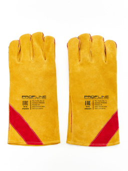 картинка Краги утепленные спилковые PROFLINELEADER искусственный мех цв. желтый с красным от магазина ПРОФИ+