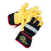 Перчатки кожаные ВОСТОЧНЫЕ ТИГРЫ G157 цв черный с желтым со световозвращающей полосой