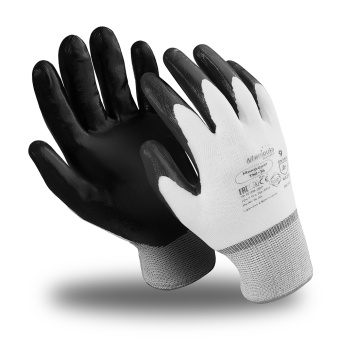 картинка Перчатки нейлоновые МИКРОНИТ (TNI-14) с нитриловым покрытием цв белый-черный от магазина ПРОФИ+