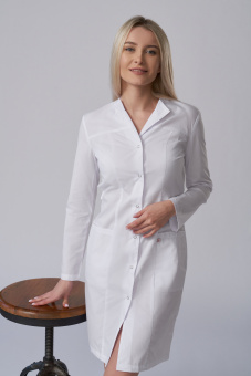 картинка Халат медицинский АTKARA м. 3-404G женский длинный рукав тк. ТиСи цв. белый от магазина ПРОФИ+