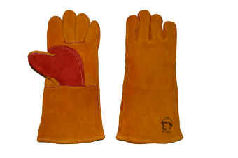 картинка Краги спилковые РОСМАРКА (1404) особо прочные с подкладкой 35 см цв. желтый с красным от магазина ПРОФИ+