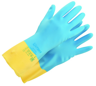 картинка Перчатки латексные с неопреном ULTIMA COLOR GUARD ULT170 0,70 мм цв. синий с желтым от магазина ПРОФИ+