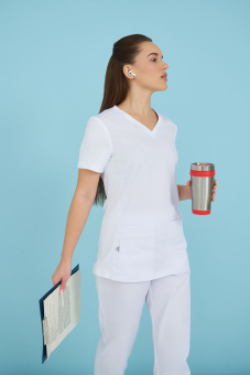 картинка Куртка медицинская МОЛЕКУЛА - УЛЬТРА МК204 женский короткий рукав цв. белый от магазина ПРОФИ+