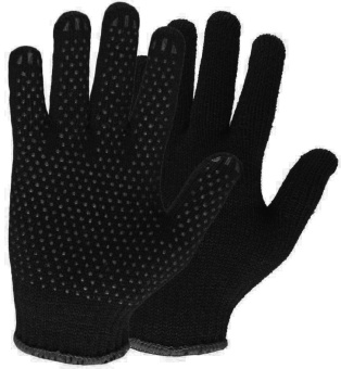 картинка Перчатки полушерстяные 10 класс ДВОЙНЫЕ с ПВХ ТОЧКА 105 гр. цв. черный от магазина ПРОФИ+