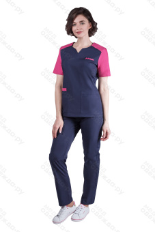картинка Костюм медицинский м.460 женский короткий рукав цв. синий с розовым от магазина ПРОФИ+