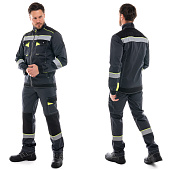 Костюм ОПЗ летний КОРВЕТ КОТТОН КБ1 мужской цв. темно-серый с черными лимонной отделкой