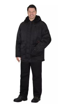 картинка Куртка для охраны зимняя БЕЗОПАСНОСТЬ удлиненная цв. черный от магазина ПРОФИ+