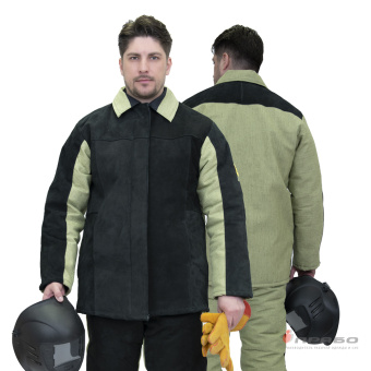 картинка Костюм для сварщиков зимний СВАРЩИК 460 2 кл. защиты тк. брезент/спилок цв. черный от магазина ПРОФИ+