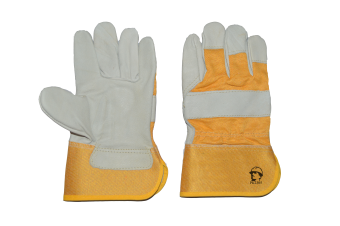 картинка Перчатки кожаные комбинированные РОСМАРКА (2305) цв. белый с желтым от магазина ПРОФИ+