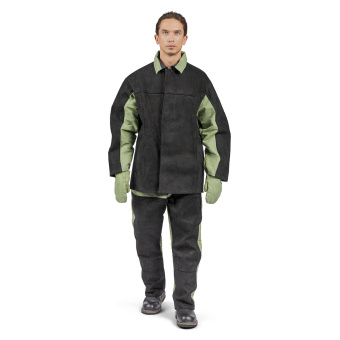 картинка Костюм для сварщиков летний СВАРЩИК 2,3 2 кл. защиты мужской тк. брезент/спилок цв. черный от магазина ПРОФИ+