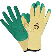 Перчатки х/б с рельефным латексным покрытием РОСМАРКА (Р6203) цв. желтый с зеленым