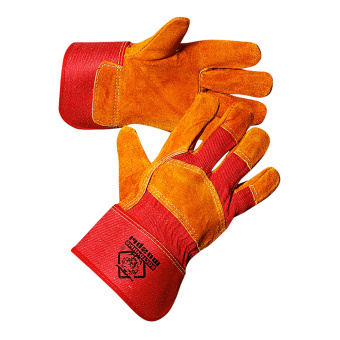 картинка Перчатки спилковые ВОСТОЧНЫЕ ТИГРЫ G135 сорт А цв желтый с красным от магазина ПРОФИ+