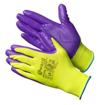 картинка Перчатки нейлоновые GWARD Hi-Vis (N1001) желтые с фиолетовым нитриловым покрытием от магазина ПРОФИ+