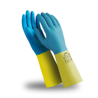 картинка Перчатки латексные Manipula Specialist® СОЮЗ (CG-971/LN-F-05) латекс/неопрен цвет сине-желтый от магазина ПРОФИ+