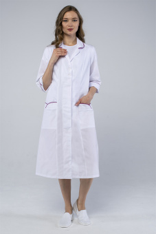 картинка Халат медицинский РИММА женский рукав ¾ цв. белый с брусничным с кантом от магазина ПРОФИ+