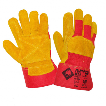 картинка Перчатки спилковые комбинированные ДИГГЕР усиленные цв. желтый с красным от магазина ПРОФИ+