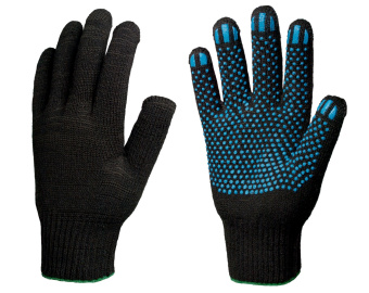 картинка Перчатки х/б с ПВХ ЛЮКС точка 51-53гр. 5-х нитка 10 класс цв. черный от магазина ПРОФИ+