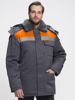 картинка Куртка ОПЗ зимняя для БРИГАДИРА NEW мужская цв. темно-серый с оранжевой кокеткой от магазина ПРОФИ+